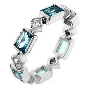 Mixed Aqua Bezel Eternity Ring
