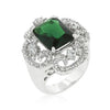 Rhodium Plated Green Cocktail Ring