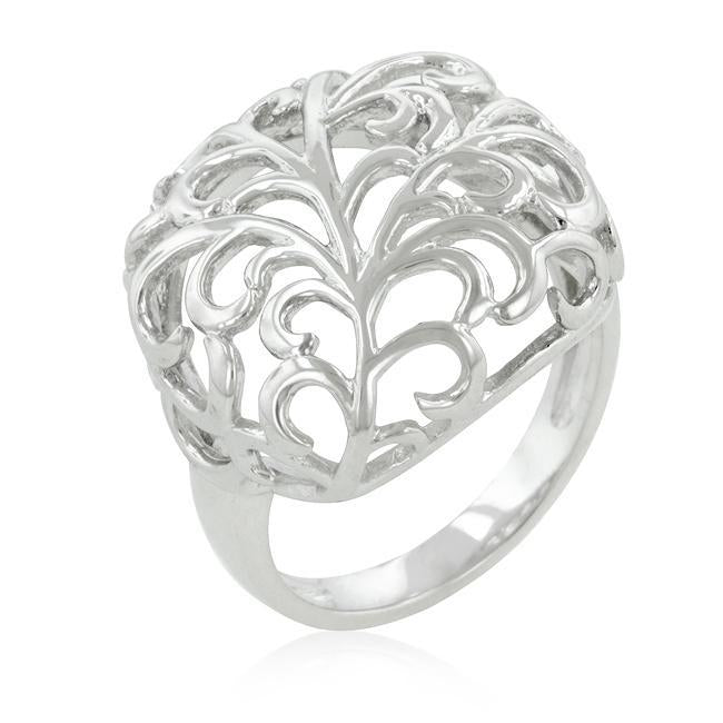 Rhodium Plated Finish Floral Filigree Ring