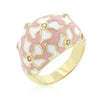 Floral Pink and White Enamel Ring