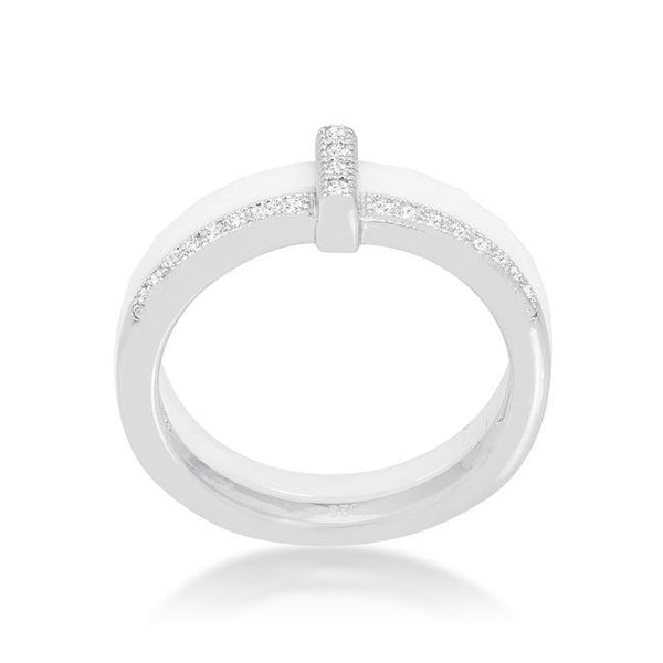 White Ceramic Band Ring With Cubic Zirconia