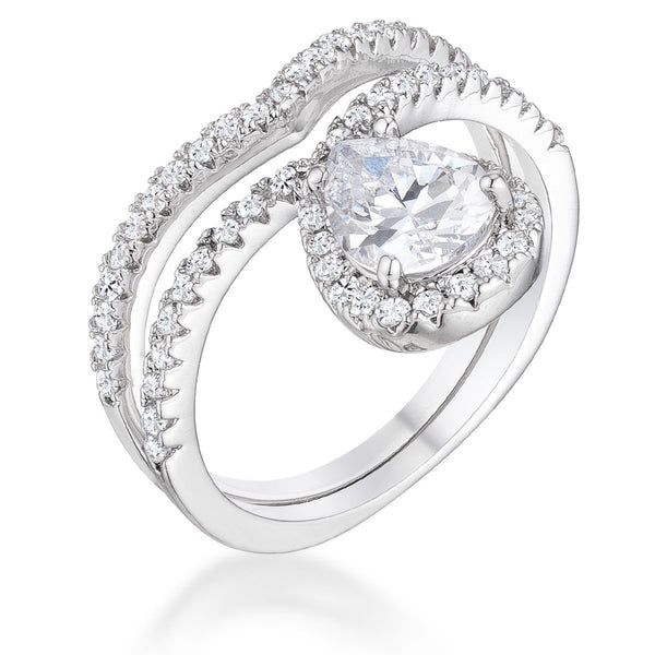 1.75Ct Rhodium Chevron Wedding Set With Clear CZ