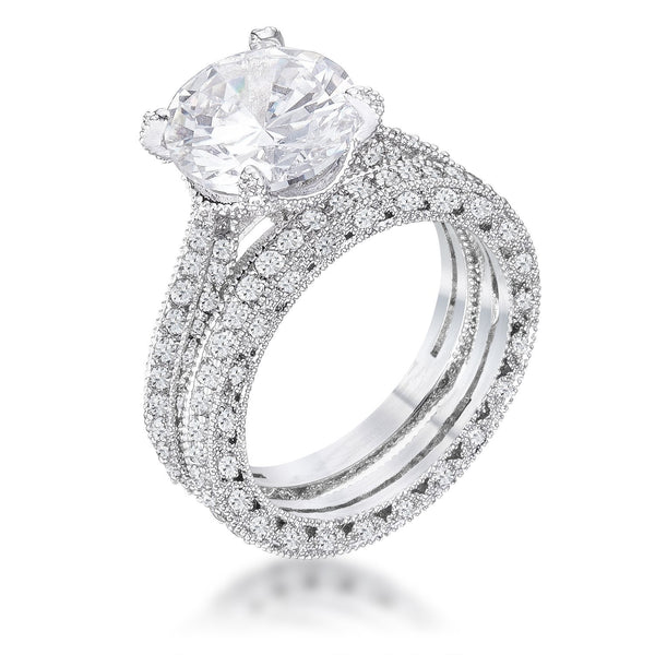 5.32Ct Vintage Rhodium Plated CZ Encrusted Engagement Set